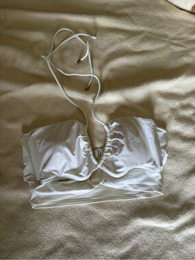 aerie White Bandeau Bikini Top with Rope Halter